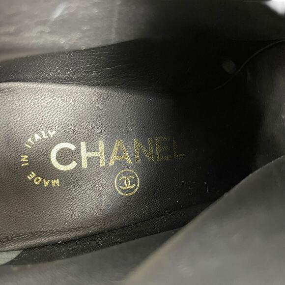Chanel CC Logo Cap Toe Lamb Leather Heel Ankle Boots Black Size 38 - Picture 13 of 15